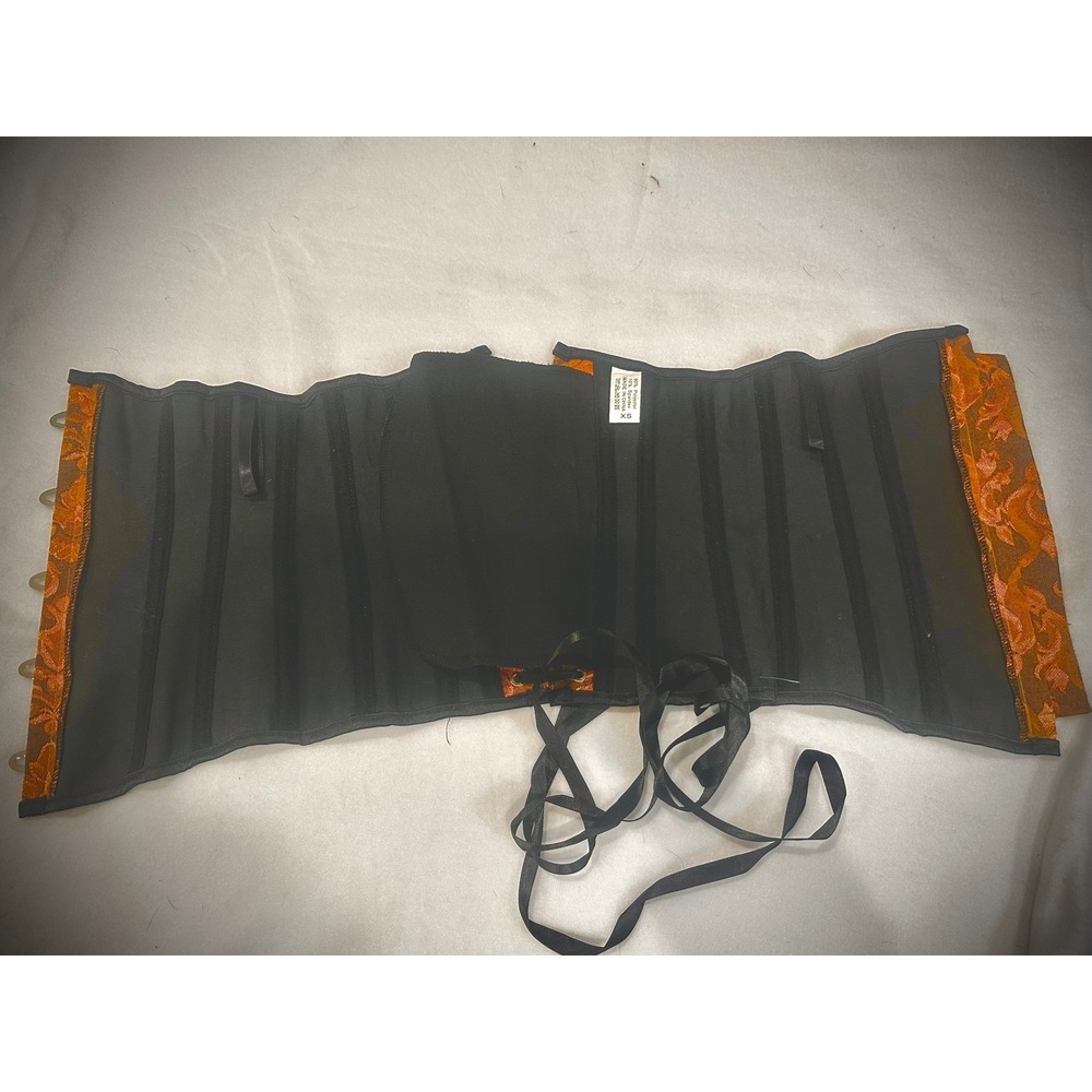 Orange Brocade Corset Top Lace Up Back Steampunk Burlesque XS - Picture 3 of 4